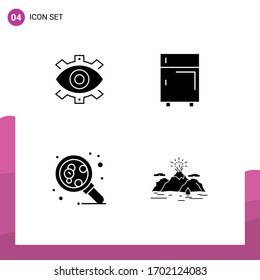 Pack of 4 Modern Solid Glyphs Signs and Symbols for Web Print Media such as eye; electronic; business; production; freeze Editable Vector Design Elements
