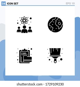 Pack of 4 Modern Solid Glyphs Signs and Symbols for Web Print Media such as knowledge worker; archive; scientists; international; document Editable Vector Design Elements