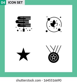 Pack of 4 Solid Style Icon Set. Glyph Symbols for print. Creative Signs Isolated on White Background. 4 Icon Set.