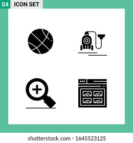Pack of 4 Solid Style Icon Set. Glyph Symbols for print. Creative Signs Isolated on White Background. 4 Icon Set.