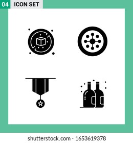 Pack of 4 Solid Style Icon Set. Glyph Symbols for print. Creative Signs Isolated on White Background. 4 Icon Set.