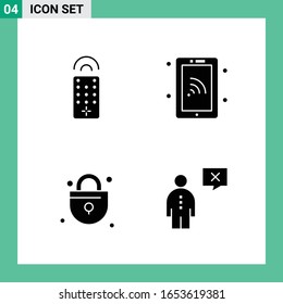 Pack of 4 Solid Style Icon Set. Glyph Symbols for print. Creative Signs Isolated on White Background. 4 Icon Set.