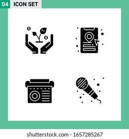 Pack of 4 Solid Style Icon Set. Glyph Symbols for print. Creative Signs Isolated on White Background. 4 Icon Set.