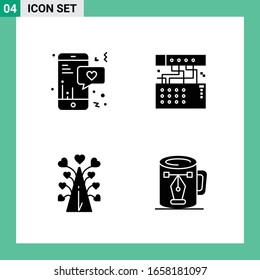 Pack of 4 Solid Style Icon Set. Glyph Symbols for print. Creative Signs Isolated on White Background. 4 Icon Set.
