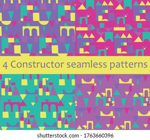 Paquete de 4 patrones abstractos vibrantes de verano sin fisuras en colores saturados