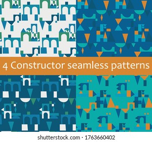 Pack of 4 summer vibrant seamless abstract patterns in saturated colors