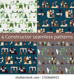 Pack of 4 summer vibrant seamless abstract patterns in saturated colors