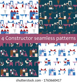 Pack of 4 summer vibrant seamless abstract patterns in saturated colors