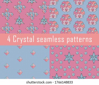 Pack of 4 summer vibrant seamless geometric patterns in pastel colors