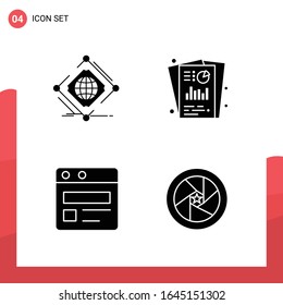 Pack of 4 Universal Glyph Icons for Print Media on White Background.