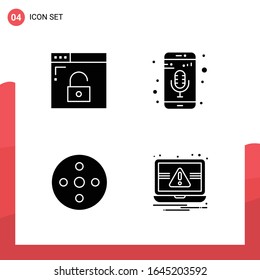 Paket mit 4 Universellen Glyphe-Symbolen für Printmedien auf weißem Hintergrund.