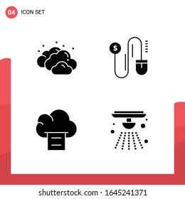 Paquete de 4 iconos de glifo universales para medios impresos en fondo blanco.