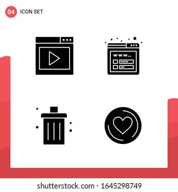 Pack of 4 Universal Glyph Icons for Print Media on White Background.