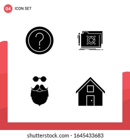 Pack of 4 Universal Glyph Icons for Print Media on White Background.
