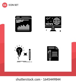 Pack of 4 Universal Glyph Icons for Print Media on White Background.