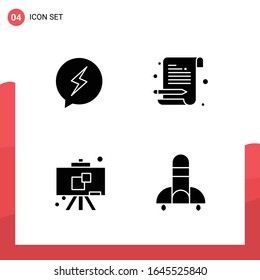Paquete de 4 iconos de glifo universales para medios impresos en fondo blanco.