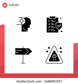 Paquete de 4 iconos de glifo universales para medios impresos en fondo blanco.