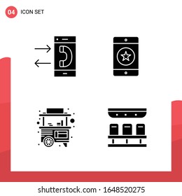Paquete de 4 iconos de glifo universales para medios impresos en fondo blanco.