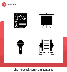 Paquete de 4 iconos de glifo universales para medios impresos en fondo blanco.