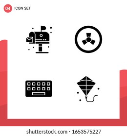 Paquete de 4 iconos de glifo universales para medios impresos en fondo blanco.