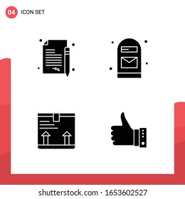 Paquete de 4 iconos de glifo universales para medios impresos en fondo blanco.