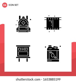 Paquete de 4 iconos de glifo universales para medios impresos en fondo blanco.