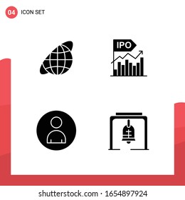 Paquete de 4 iconos de glifo universales para medios impresos en fondo blanco.