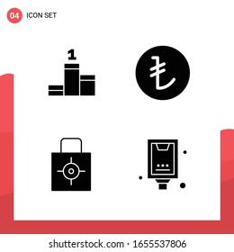 Paquete de 4 iconos de glifo universales para medios impresos en fondo blanco.