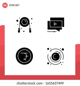 Paquete de 4 iconos de glifo universales para medios impresos en fondo blanco.