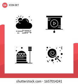 Pack of 4 Universal Glyph Icons for Print Media on White Background.