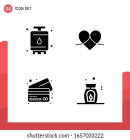 Paquete de 4 iconos de glifo universales para medios impresos en fondo blanco.