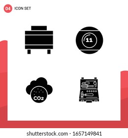 Paquete de 4 iconos de glifo universales para medios impresos en fondo blanco.