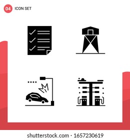 Pack of 4 Universal Glyph Icons for Print Media on White Background.