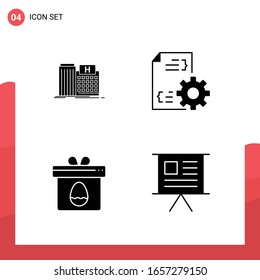 Pack of 4 Universal Glyph Icons for Print Media on White Background.
