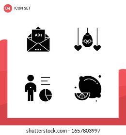 Paket mit 4 Universellen Glyphe-Symbolen für Printmedien auf weißem Hintergrund.