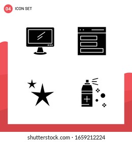 Pack of 4 Universal Glyph Icons for Print Media on White Background.