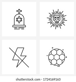 Pack of 4 Universal Line Icons for Web Applications grave; power; scary; scary; football Vector Illustration
