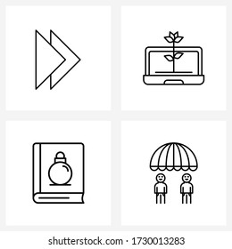 Paquete de 4 iconos de línea universal para la navegación de aplicaciones Web; libro; portátil; planta; ilustración del vector paraguas