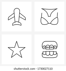 Pack of 4 Universal Line Icons for Web Applications airplane; shape; bikini; garments; braces Vector Illustration