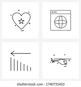 Paquete de 4 íconos de línea universal para aplicaciones web corazón; flecha; favorito; programación; Ilustración de vectores del ejército