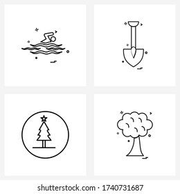 Paquete de 4 iconos de línea universal para deportes de aplicaciones web; celebraciones; espolón; trabajos; Ilustración de vectores de árbol