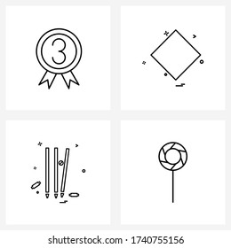 Pack of 4 Universal Line Icons for Web Applications achievement; cricket; third; point; game Vector Illustration