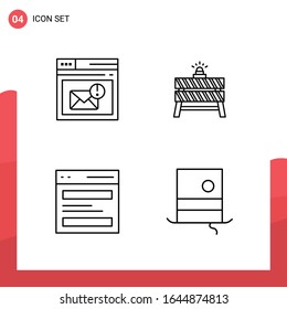 Paquete de 4 iconos de esquema universal para medios impresos en fondo blanco.