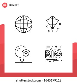 Pack of 4 Universal Outline Icons for Print Media on White Background.