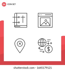 Pack of 4 Universal Outline Icons for Print Media on White Background.