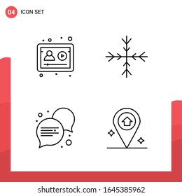 Paquete de 4 iconos de esquema universal para medios impresos en fondo blanco.