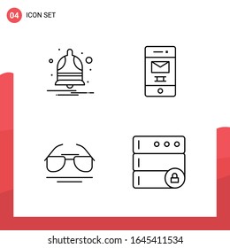 Paquete de 4 iconos de esquema universal para medios impresos en fondo blanco.