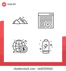 Paquete de 4 iconos de esquema universal para medios impresos en fondo blanco.
