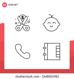 Pack of 4 Universal Outline Icons for Print Media on White Background.