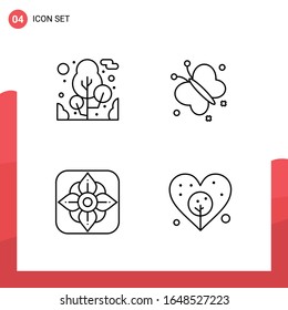 Paquete de 4 iconos de esquema universal para medios impresos en fondo blanco.